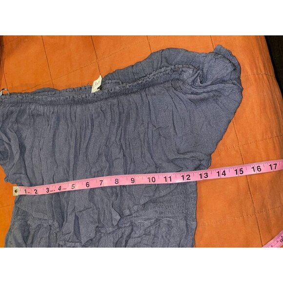 Elan  Navy Blue Off-Shoulder Ruffle Hem & Elastic Waist Women's Jumpsuit Size L - Picture 6 of 9